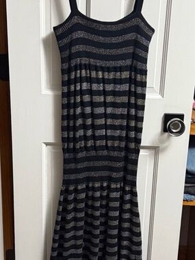Old Navy Black/ Silver Striped Sweater Dress XL